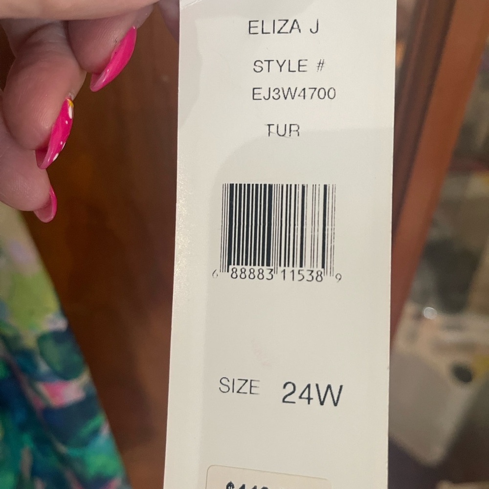 Eliza J Teal jacket and Multicolor Watercolor Floral Dress - Picture 13 of 13